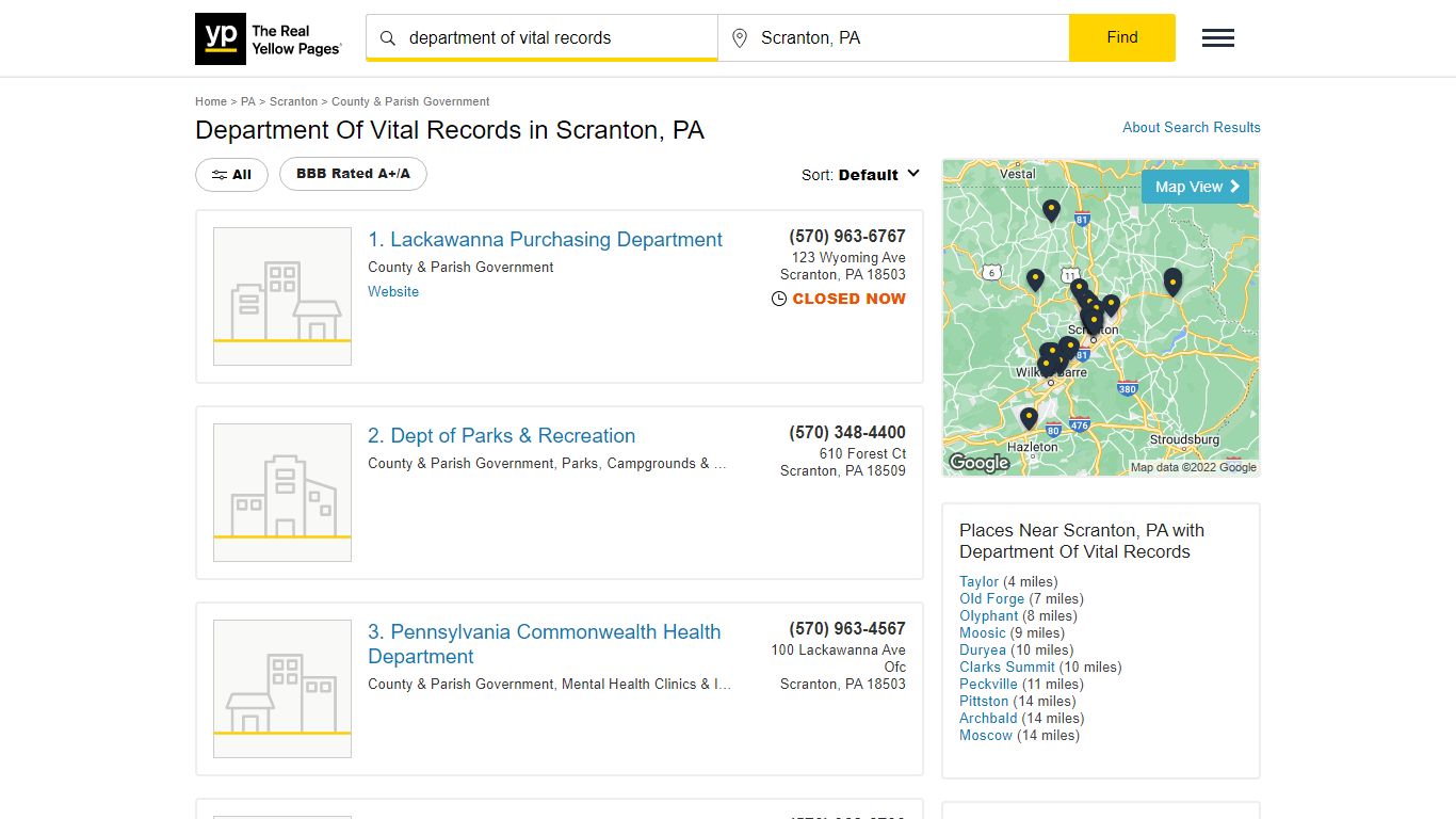 Department Of Vital Records in Scranton, PA - Yellow Pages