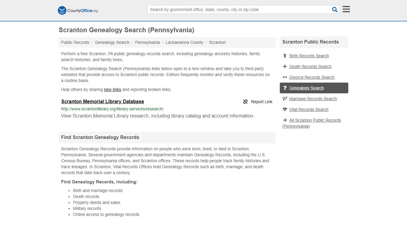 Scranton, PA (Family History & Vital Records) - County Office